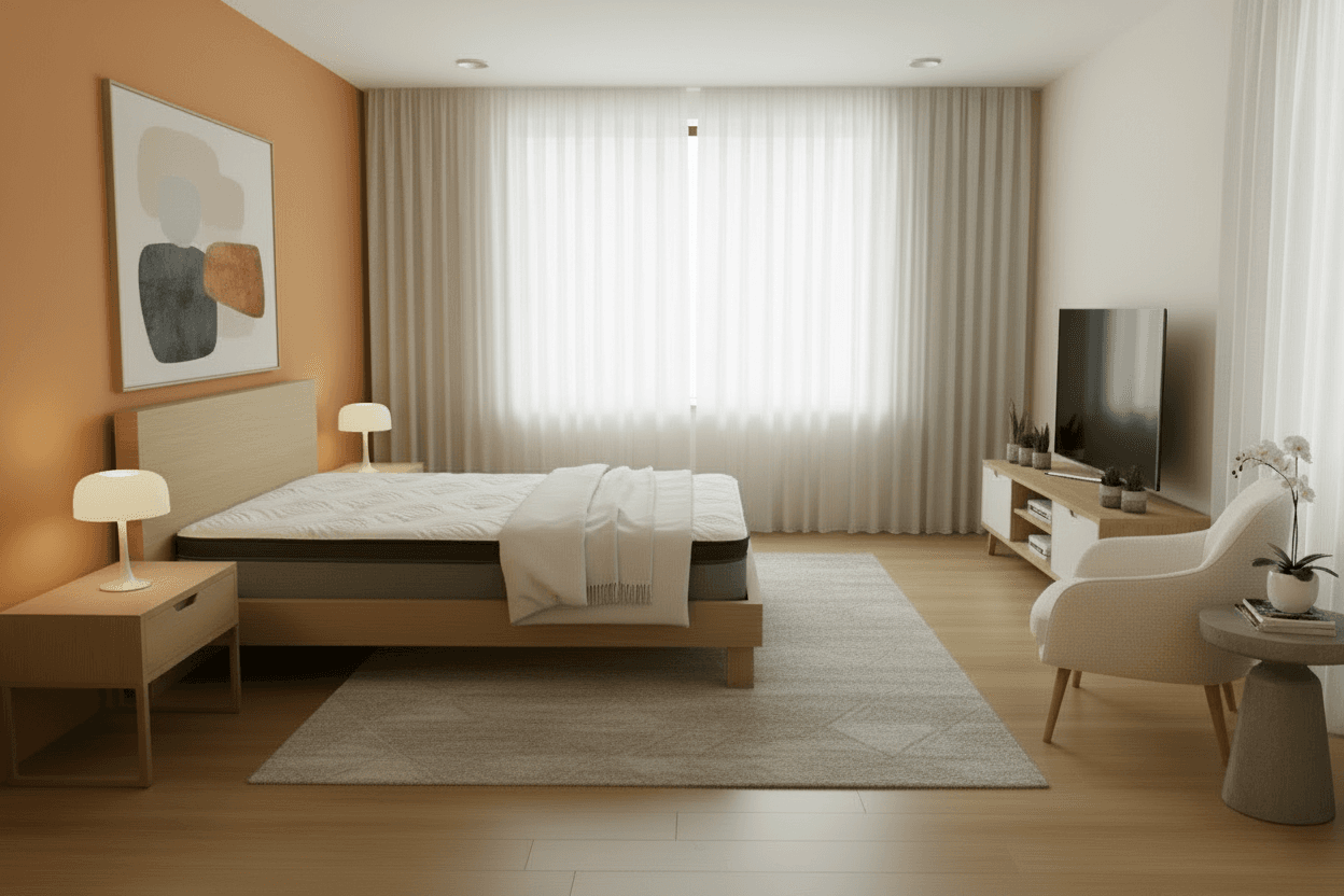 Busby mattress in a softly lit bedroom